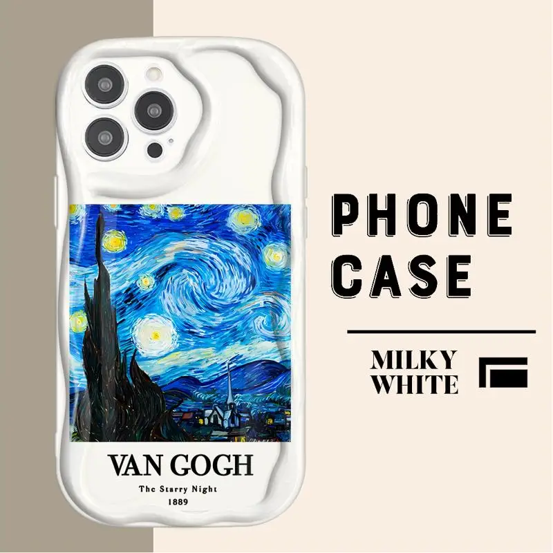 Silicone Wave Phone Case for iPhone 15 14 13 12 11 pro Max XS XR X 7 8 6 6S plus Van Gogh Starry Night Art Curly Soft Cover