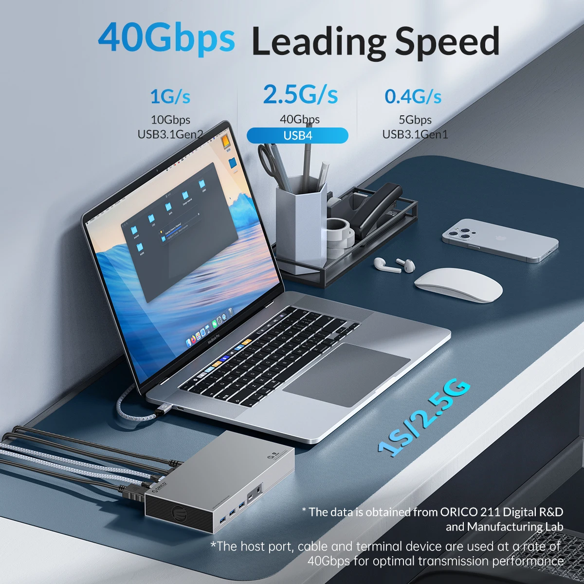 ORICO USB4 Type C Docking Station With M.2 SATA NVMe SSD Enclosure 8K60Hz Ethernet 100W PD Type Hub 3.5mm for Laptop Mac