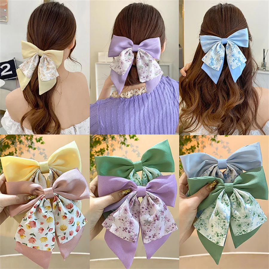 Elegant Bow Ribbon Hair Clip Fashion Simple sweet Satin Spring Clip Hair Pin Retro Headband with Clips Girls Hair Accessories