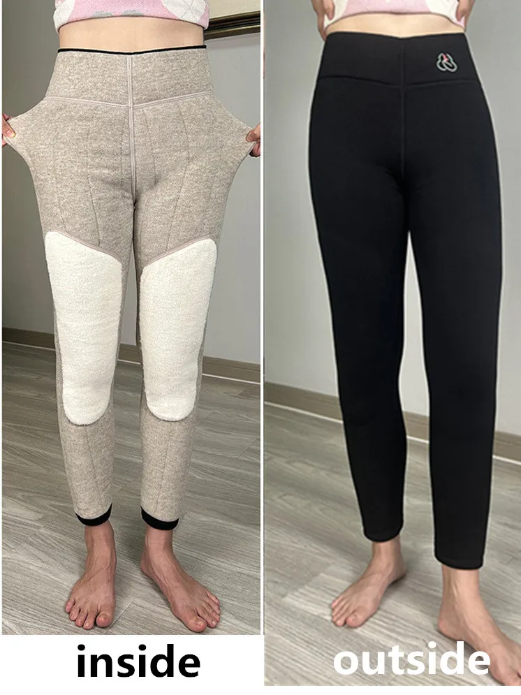 Women's Winter Warm Pants, Windproof Leggings, 100% Wool Padded, Knee against Cold, Windproof, Thick, Cotton Pant