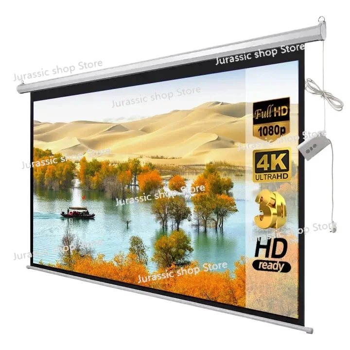 

High Quality 80 Inch 4:3 Electric White Fiber Remote Control Motorized Projection Screen for Home Cinema Projector
