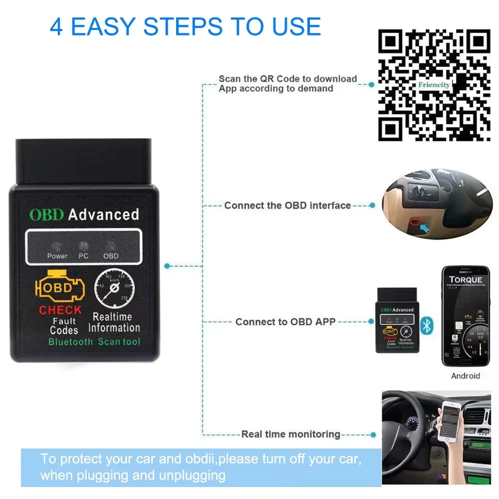 For Nissan 14p + ELM327 V1.5 Bluetooth OBD2 Scanner With 14Pin To 16Pin OBD2 Adapter Cable Car Code Reader OBDII Diagnostic Tool