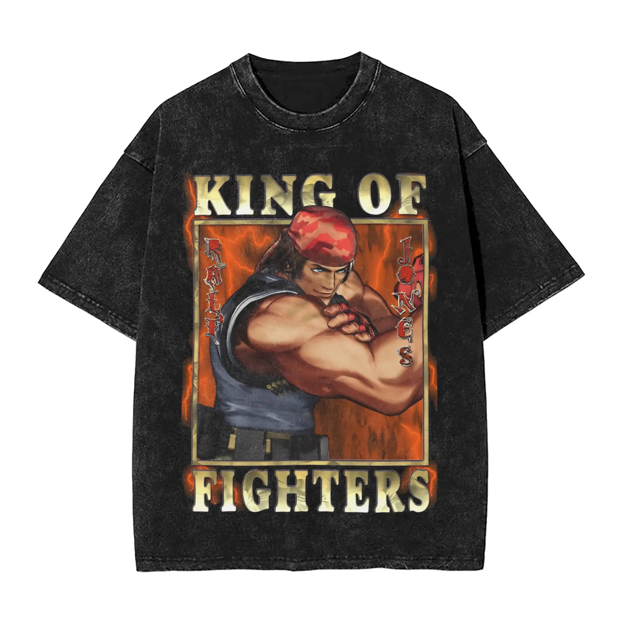 King of Fighters XV One man army Ralf Jones Men's T Shirt Washed  Novelty Tee Shirt Short Sleeve Round Collar T-Shirt Clothing