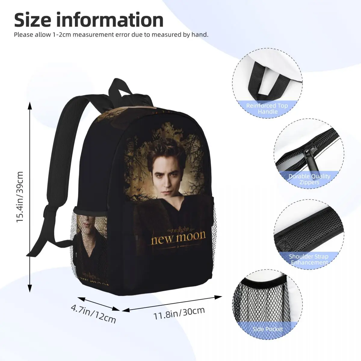 The Twilight Saga Edward Cullen Backpack Student BookBag Children School Bag Laptop Shoulder Bags for Men Women