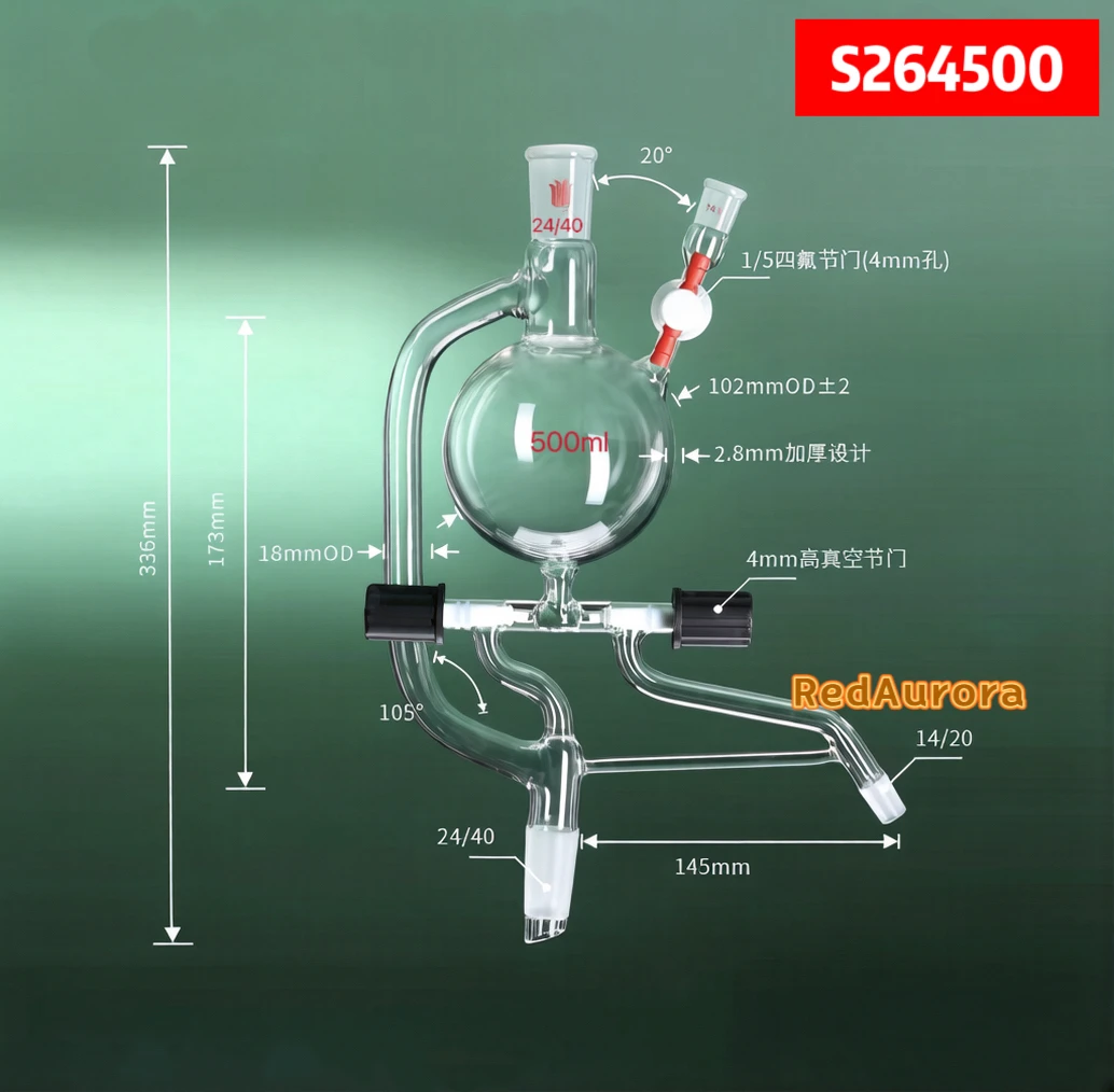 SYNTHWARE-Laboratory Distilling Heads,Solvent,High Vacuum,Top 24/40,Side 14/20