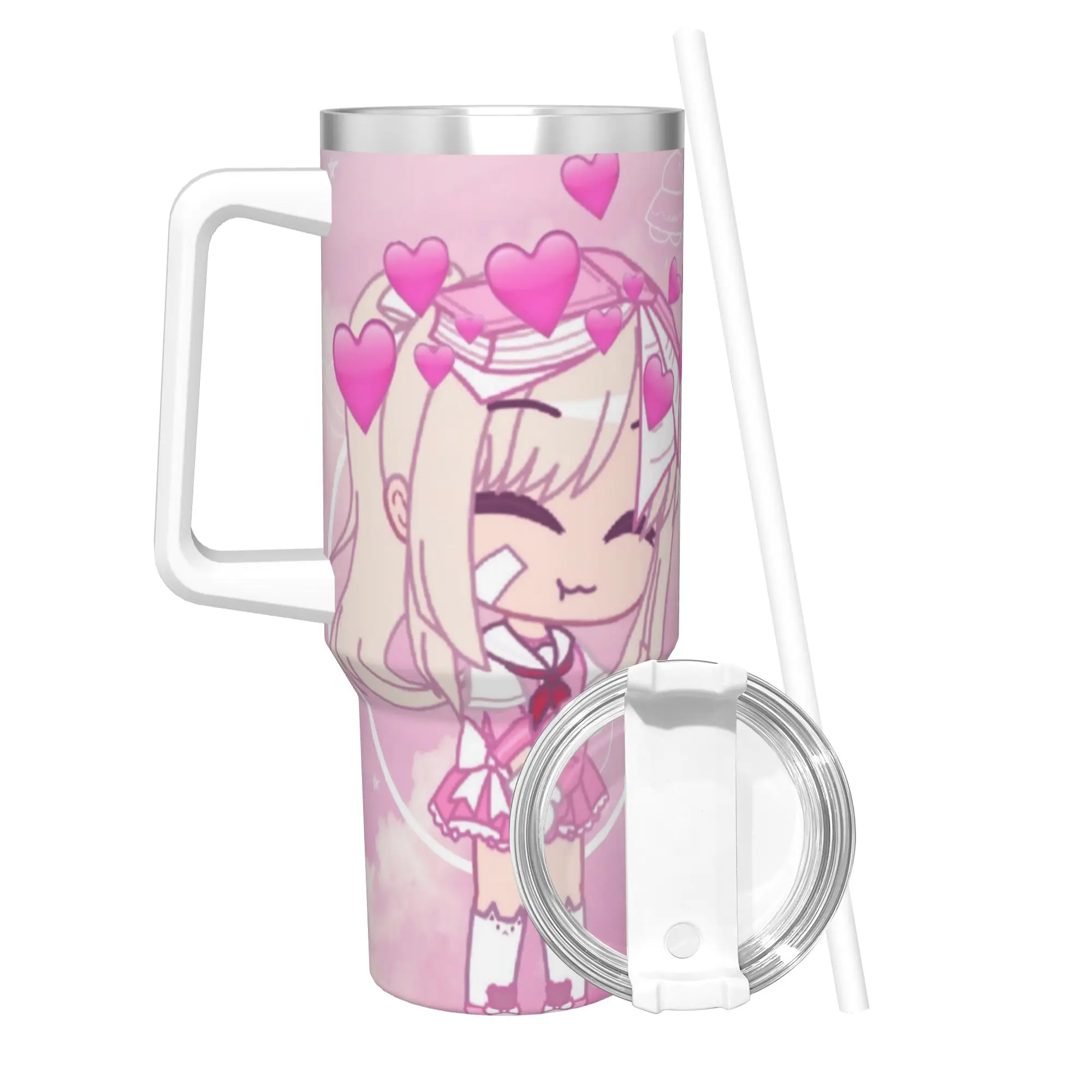Gacha Life Cartoon Tumbler With Straw  Stainless Steel Mug Double Wall Vacuum Insulated for Cold Or Hot 40oz