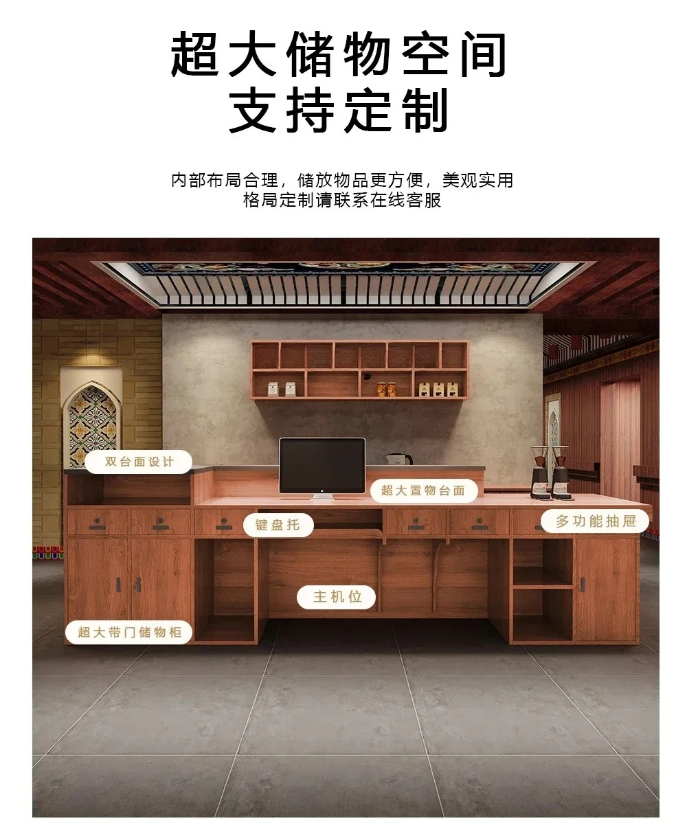 02 Industrial style coffee shop bar counter  wood color bed and breakfast teahouse hotel Chinese reception front desk checkout p