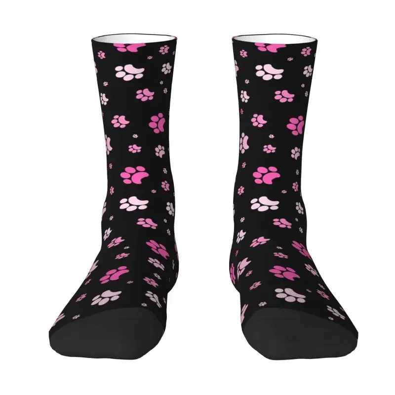 

Red And Pink Dog Paw Pattern Men Women Crew Socks Unisex Cool Spring Summer Autumn Winter Dress Socks