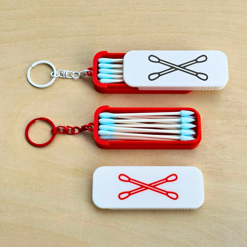 New Mini Sliding Cotton Swab Storage Box With Keychain Portable Swab Case For Travel And Daily Use Dust-Proof Keeps Clean