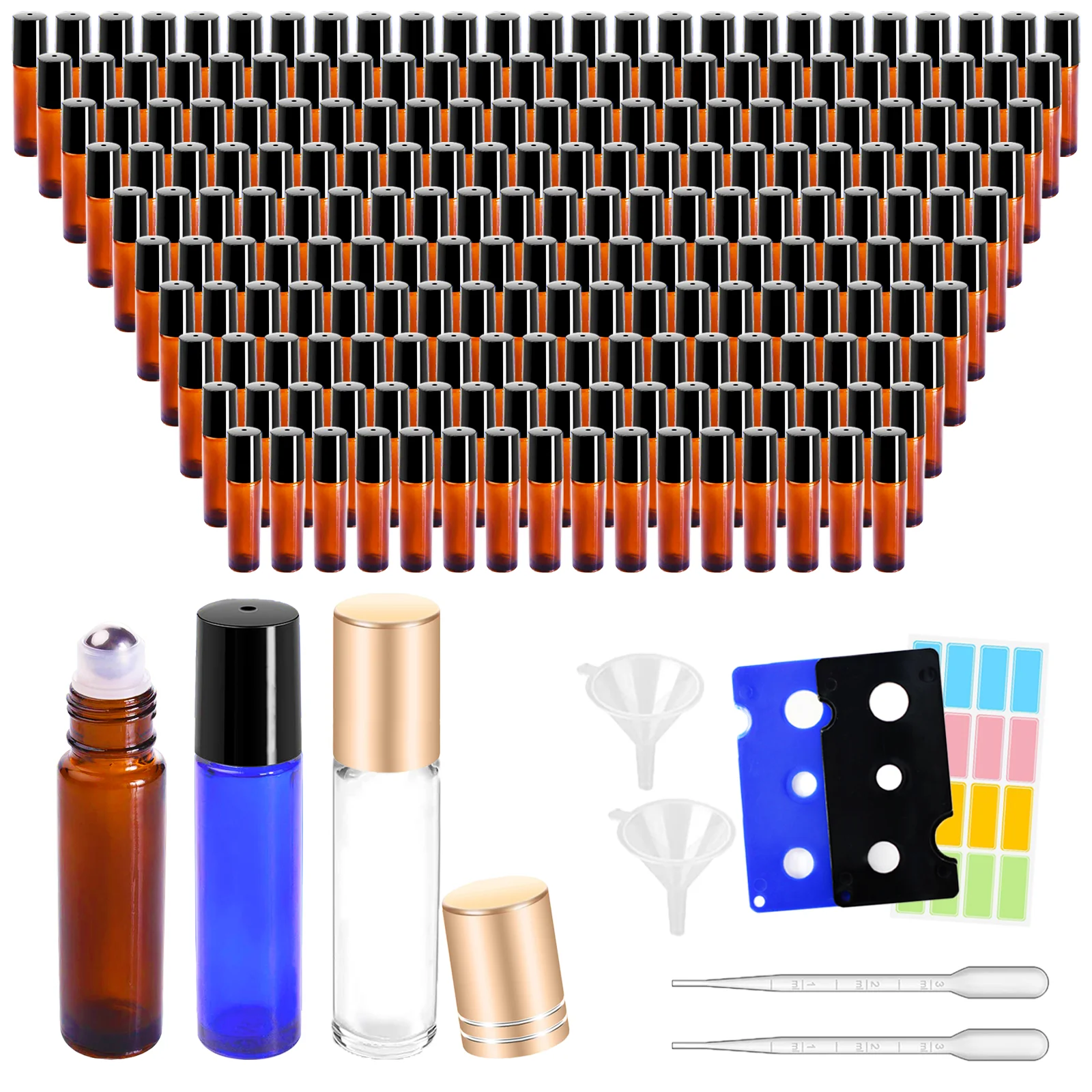 20~200PCS Roller Ball Essential Glass Oil Bottle Amber Glass Roll on Bottle Empty Perfume Refillable Bottles 5ml/10ml Travel