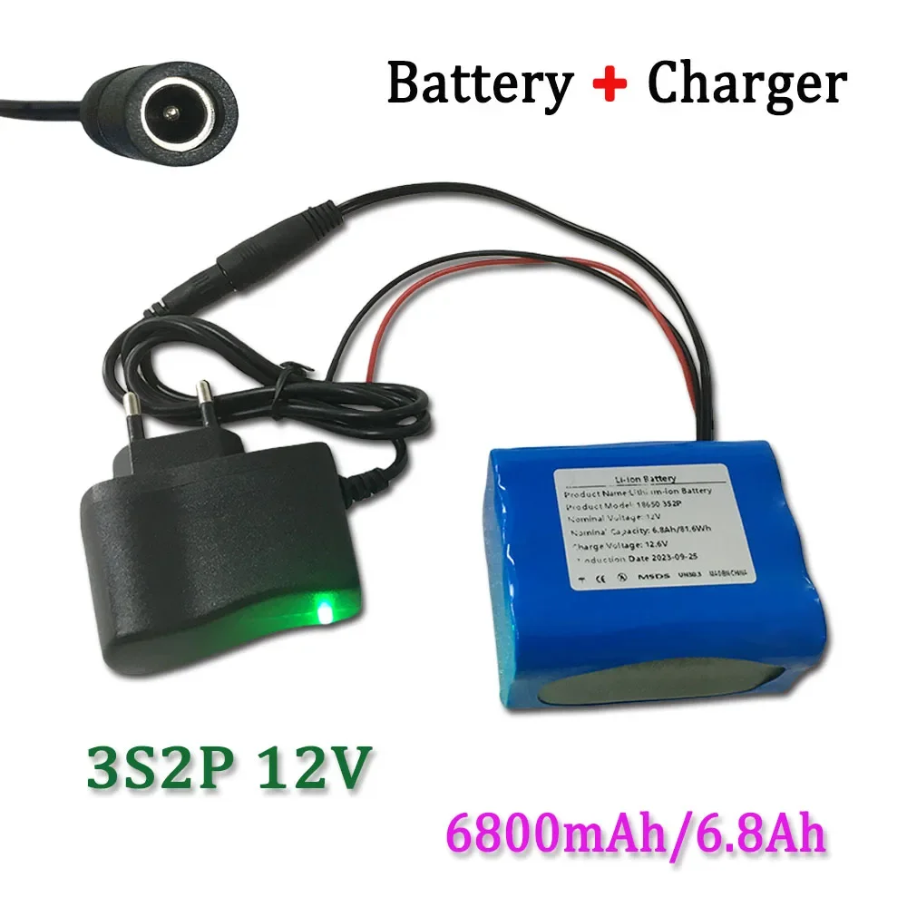 3S2P 12V 6800mAh Lithium Battery Pack, Suitable For Projector, Speaker, And Wireless Monitoring Battery Replacement+Charger