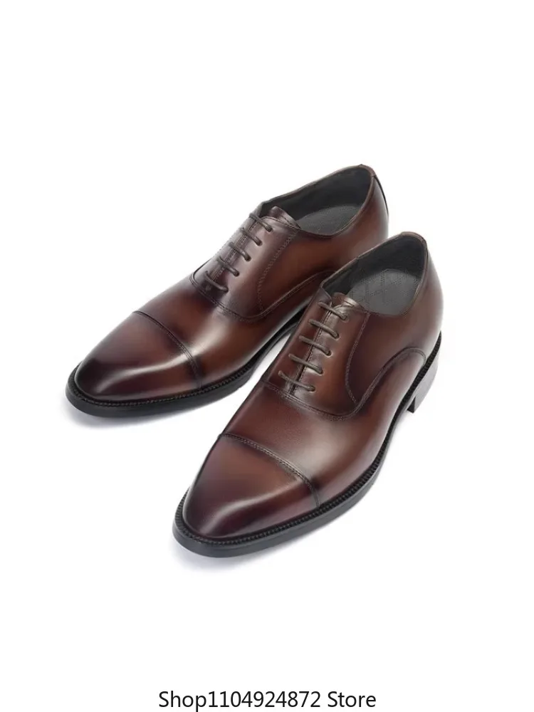 

Oxford Dress Shoes 6cm Height-Increasing Men Dress Shoes Genuine Leather British Style Business Wedding Shoes