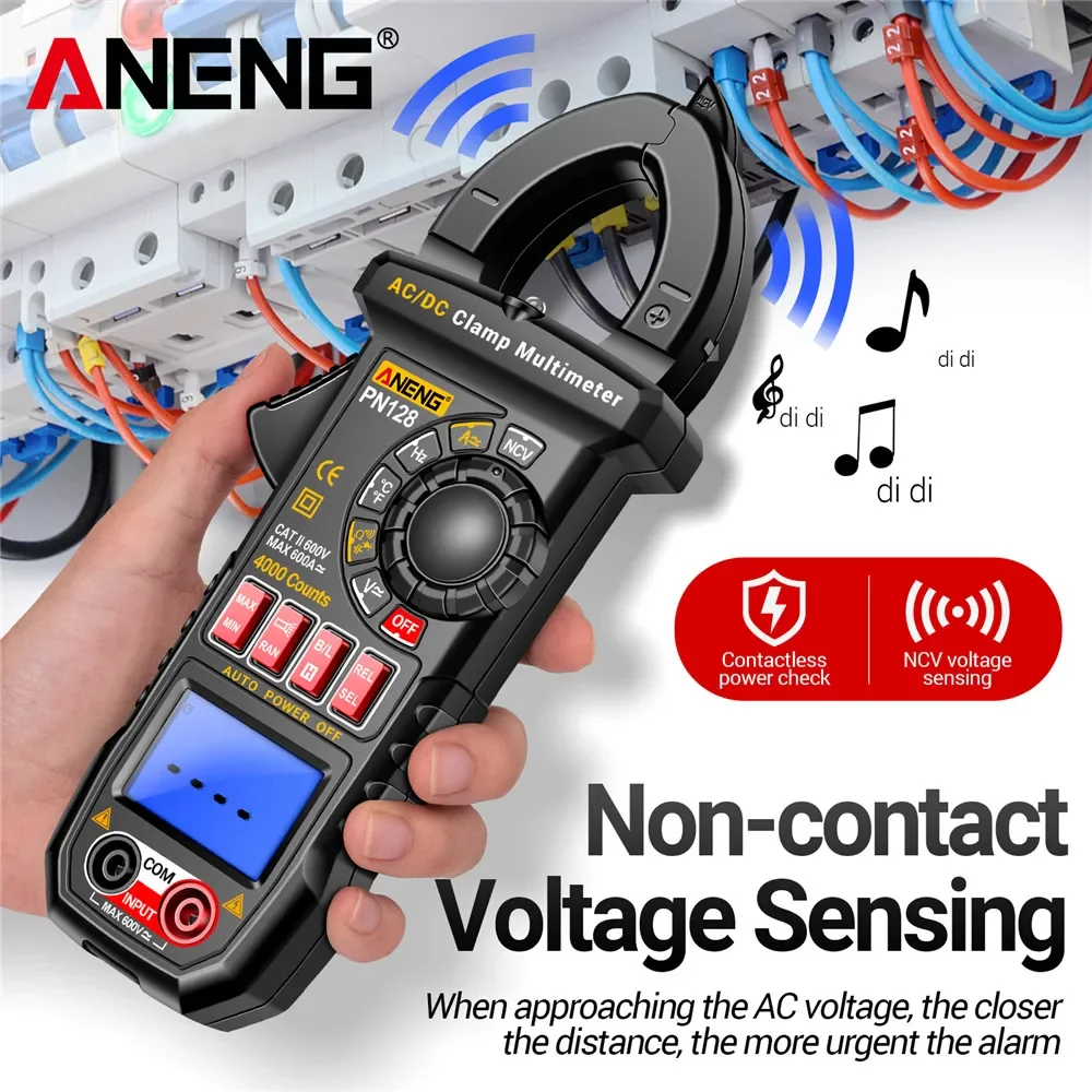 Цифровой мультиметр с клещами ANENG PN128, высокая точность, 4000 отсчетов, 600 А, переменный/постоянный ток, напряжение NCV, инструменты для измерения истинного среднеквадратичного значения