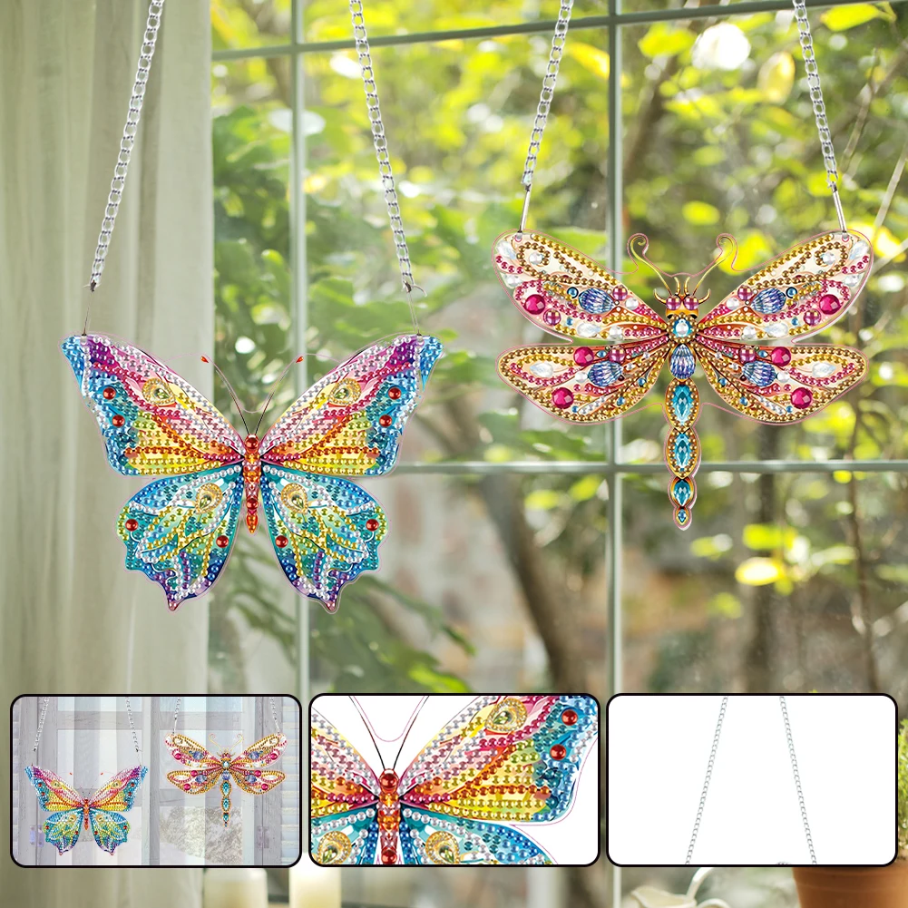 

2pcs 2D Flat DIY Rhinestone Diamond Art Window Pendants Diamond Painting Set Diamond Art Pendant Wall Door Decoration