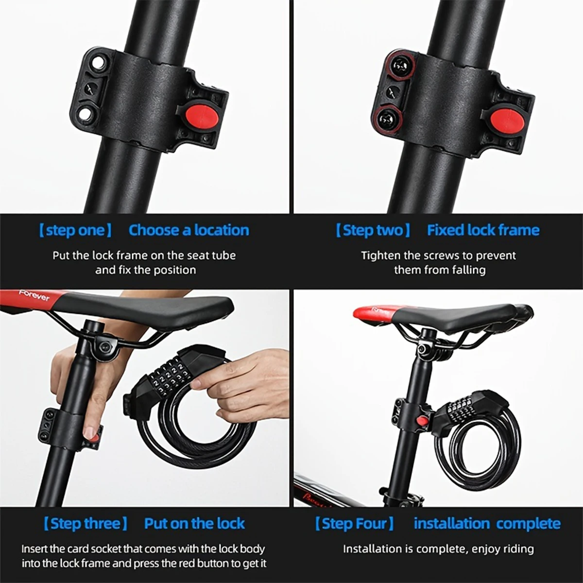 

Portable thicker and longer steel cable with bracket lock Bicycle anti-theft combination lock five bicycle locks