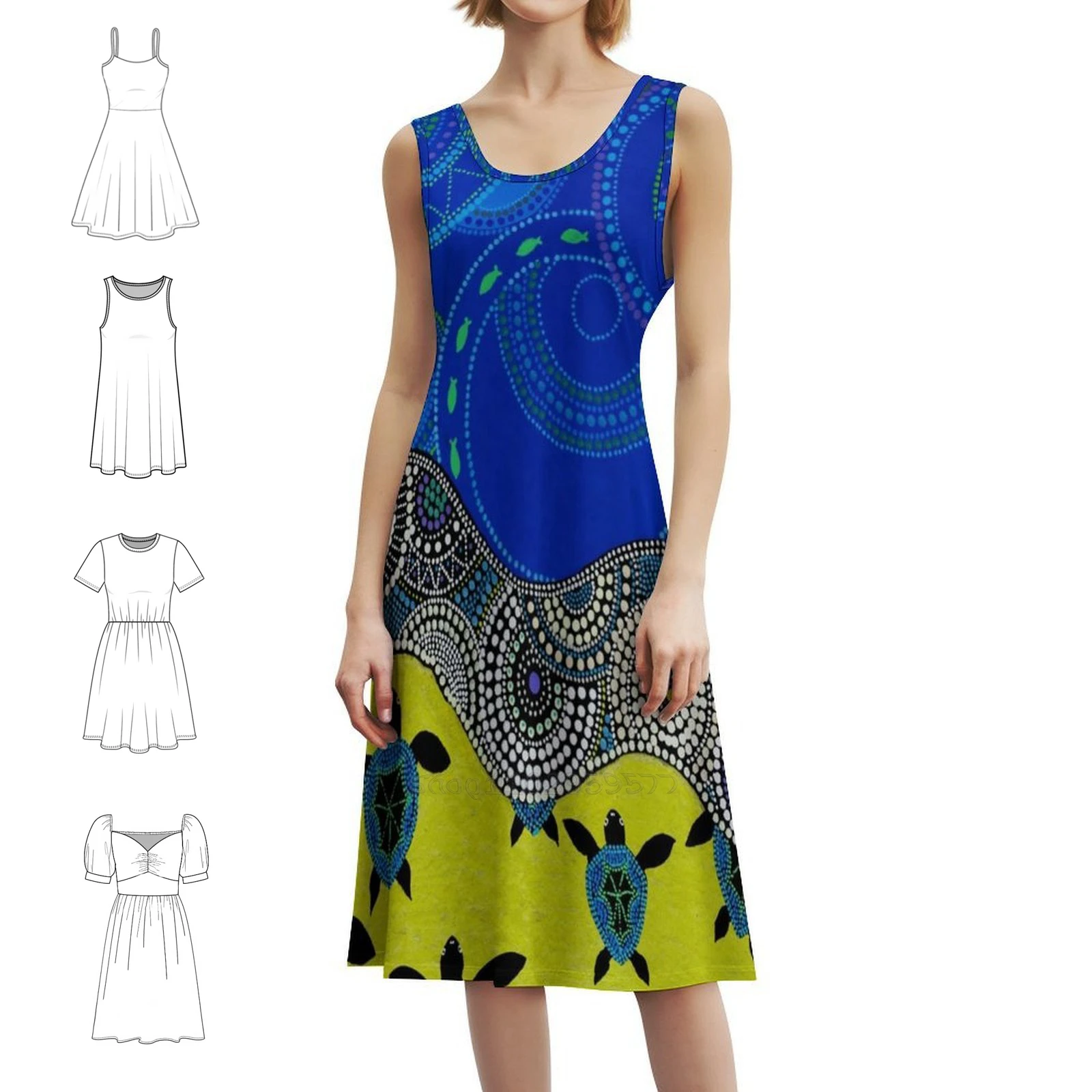 

Turtle Beach Preppy Style Mini Dress For Women A-Line Loose Fit Casual Day Dress Koorikicksart Aboriginal Aboriginalart Evening