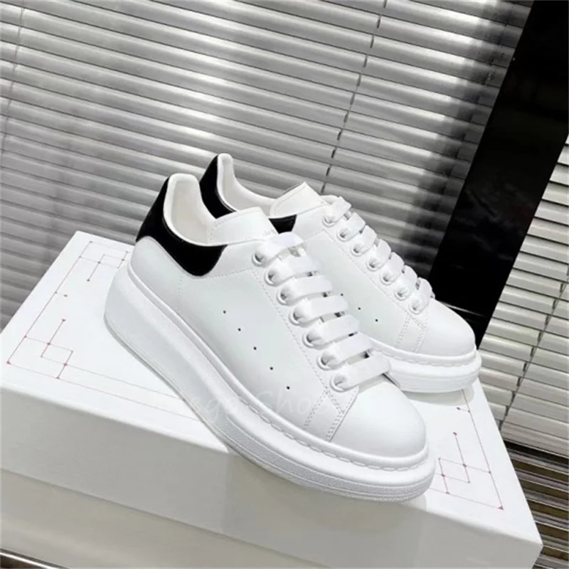 

White Shoes Casual Sports Shoes Shallow Breathable Leather Thick Soles and Elevated Inner Height for Men and Women Brand Design