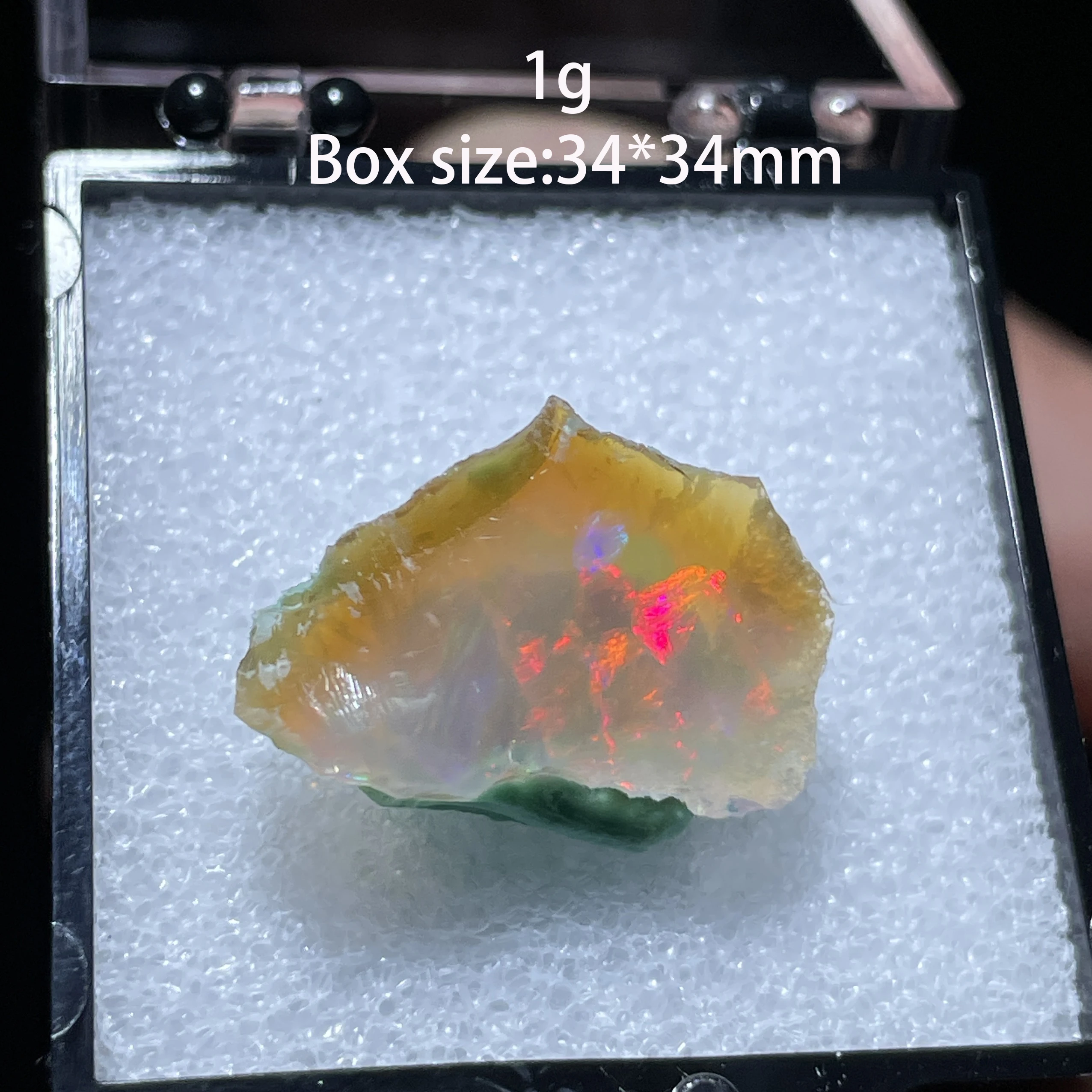 Natural Colorful Ethiopia Opal (No Need Water) Gem Mineral Specimen Box Size:34X34mm (Need Lighting) Small Cracks view 5