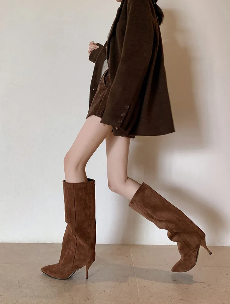 ZAROY Knee High Women Boots Winter Warm Snow Boots Sexy Thin High Heel Point Toe Suede Long Boots Brand Designer Banquet Booties image 5