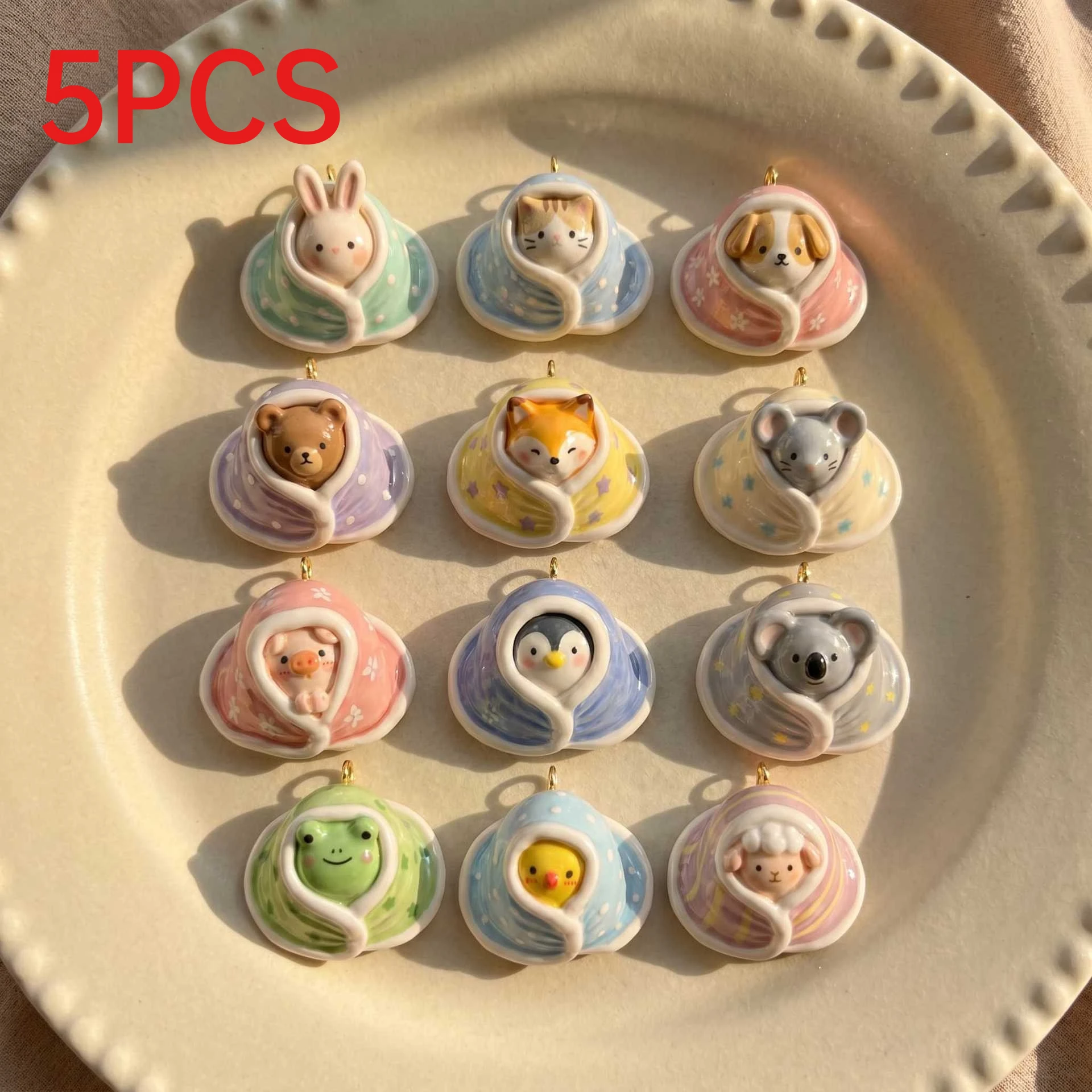 

5Pcs Healing Dopamine Blanket Animal Copper Pendants Cat Rabbit Pig Bear Charms DIY Necklace Handmade Jewelry Supplies