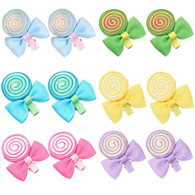 2Pcs Lollipop Bow Hair Clips For Baby Girl Sweets Candy Hairpins Child Barrettes Kids Toddlers Headwear Fashion Hair Accessories