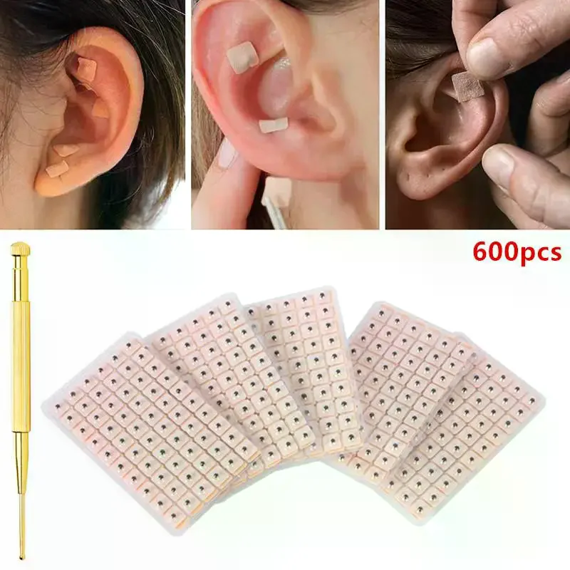 Natural Red Bianstone Ear Massage Patches 600Pcs Magnetic Beads Acupuncture Stickers for Pressure Point Health Care
