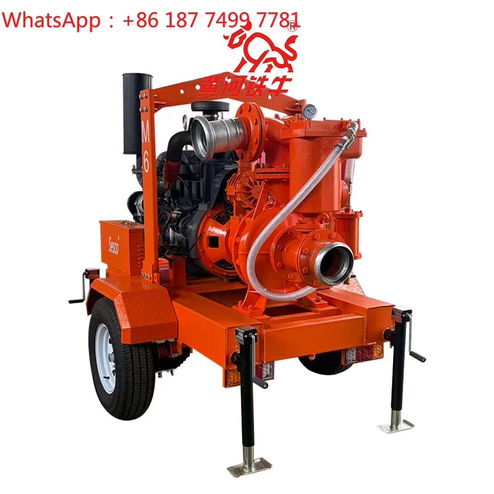 6 Inch   Engine Water Pump Direct Connection Dewatering Pumps Water Mobile Two Wheels Pump