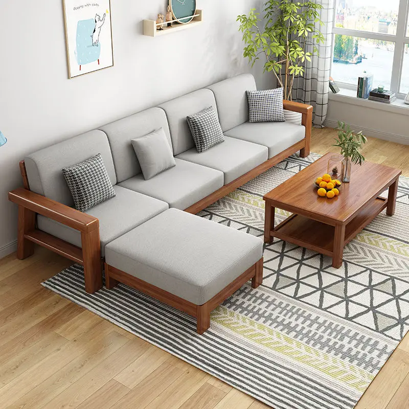 All solid wood sofa combination, living room Chinese modern simple small apartment princess sofa,  furniture guest sofa