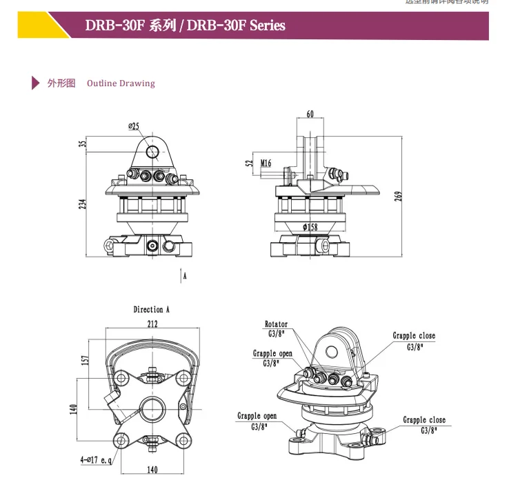 DRB-30FHydraulically Powered Gear 360 Degrees Hydraulic Rotator Used For Turning Grapple