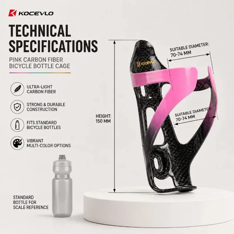 Image of KOCEVLO Bunter Carbonfaser-Fahrradflaschenhalter Ultraleichter MTB Rennrad Wasserflaschenhalter Einteiliges Fahrradzubehör