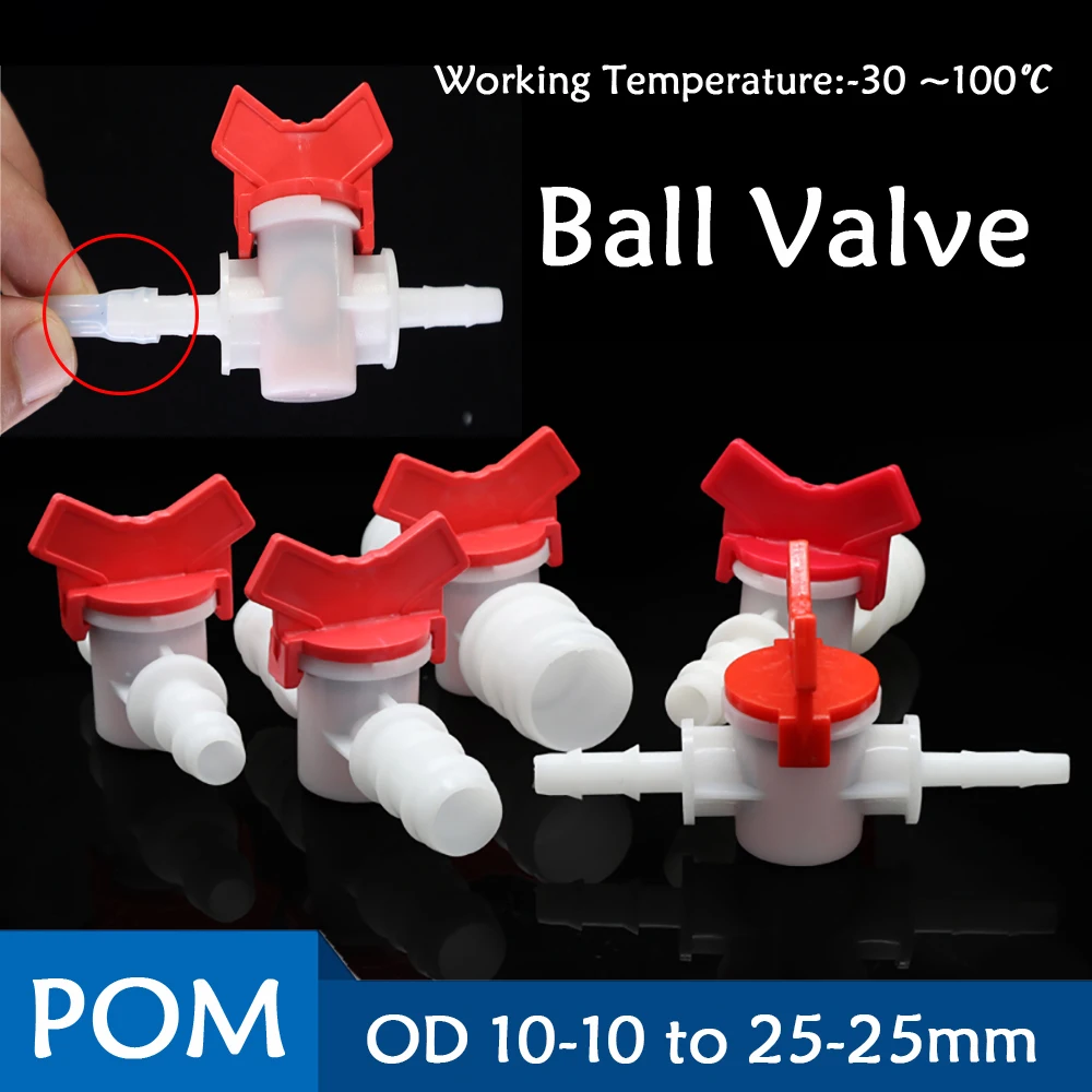 

Plastic 10~25mm POM Ball Valve Drip Irrigation System Hose Pagoda Joint Aquarium Tank Air Pump Garden Water Connector Pipe Valve