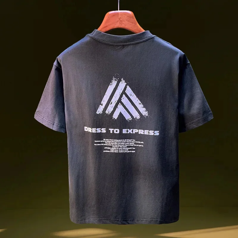 

Fashionable high-end men's clothing short sleeved T-shirt summer creative printing trend versatile wear loose top men