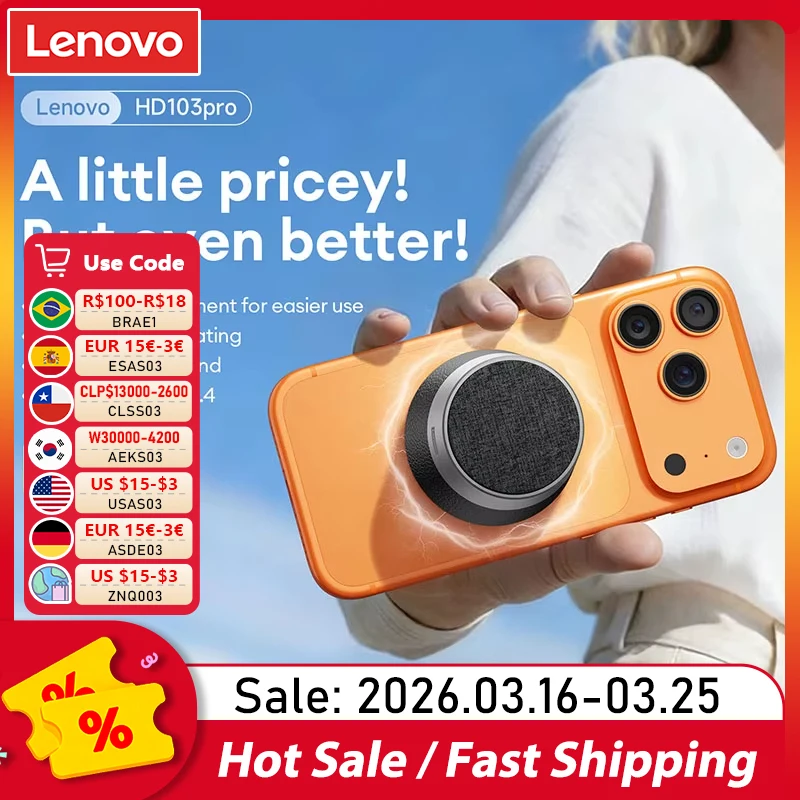 

Портативная беспроводная колонка Lenovo HD103Pro Mini с магнитным креплением, Bluetooth V5.4, 360° звук ° Водонепроницаемый держатель для телефона с поддержкой объемного звука и защитой IPX5
