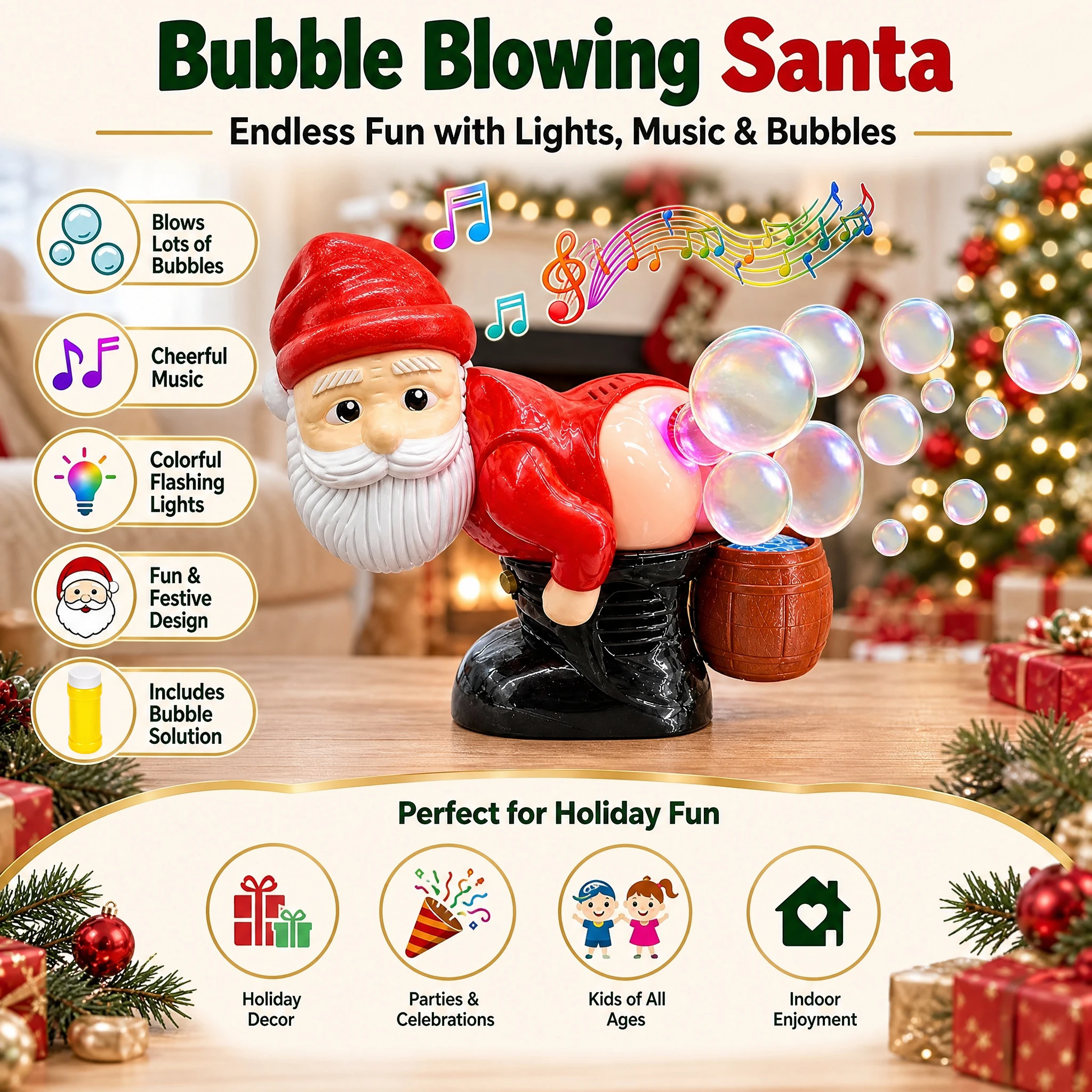 Fart Christmas Bubble Blower with Music Light Santa Claus Bubble Blower Novelte Blowing Family Interactive Holiday Prank Gifts
