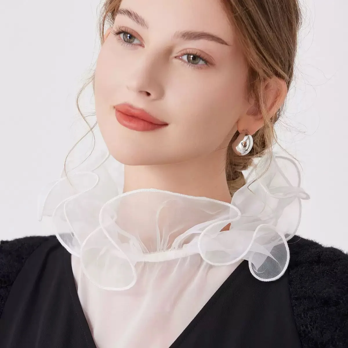 Wavy Petal Mesh False Collar Women's Fashionable and Elegant Fake Collar Half Shirt Detachable Versatile Accessory Collar