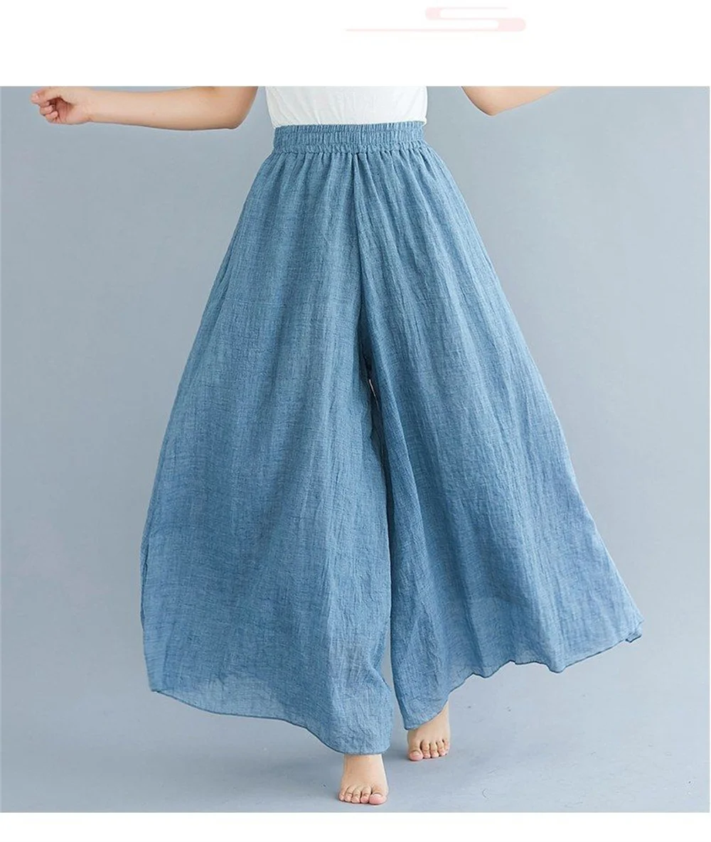 Effen Kleur Literaire Katoenen Hennep Wijde Pijpen Broek Dames Witte Broek Lente En Zomer Slanke Losse Casual Hoge Taille Vintage Rok