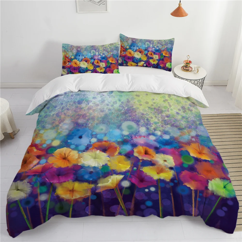 

Watercolor floral pattern 3D printing down duvet cover soft and comfortable colorful bedding set artistic style duvet cover