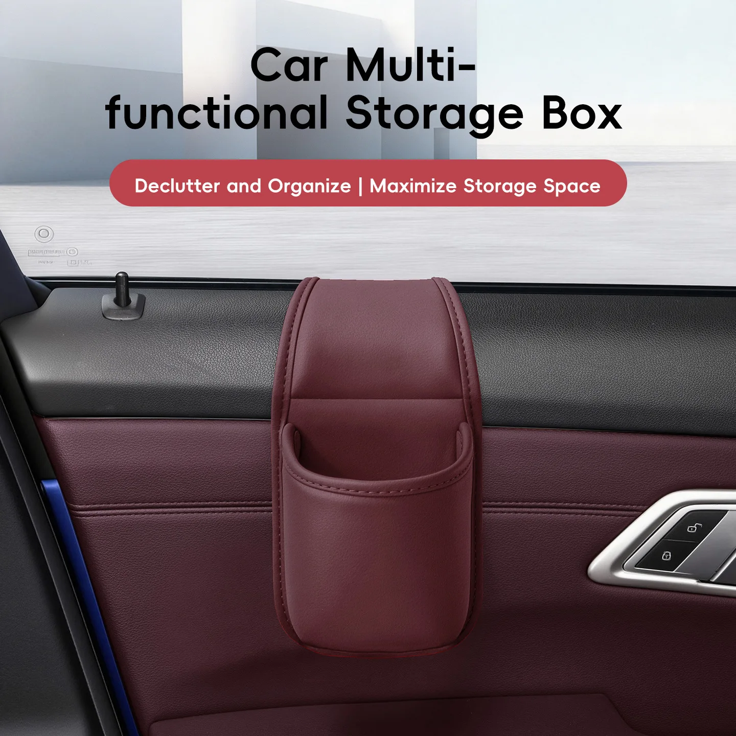 Car Cup Holder Storage Box, Multi-Functional Organizer Bag for Phone & Drinks, Side Pocket Auto Interior Accessory