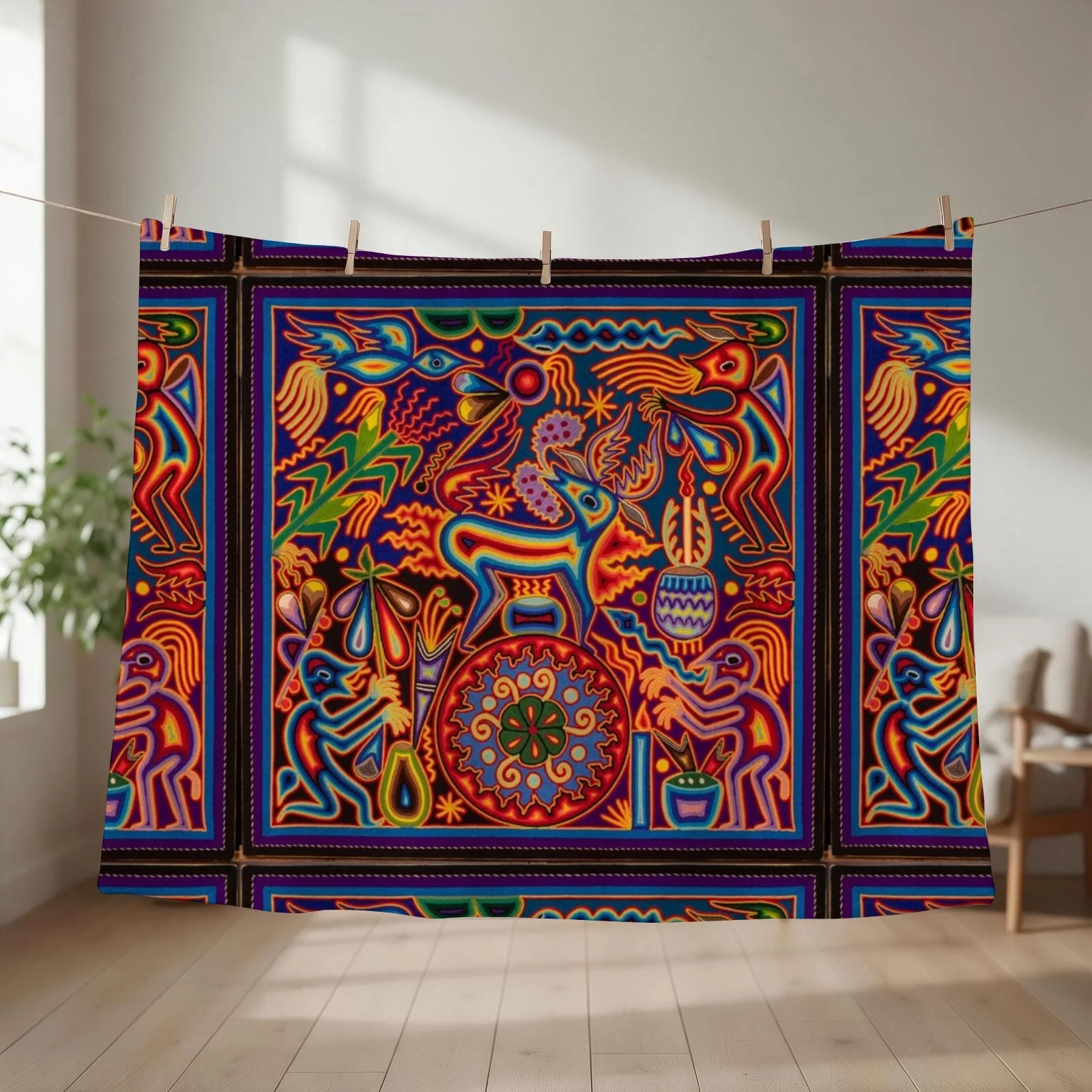 Huichol Throw Blanket couch cozy soft plush fuzzy picnic outdoor blanket