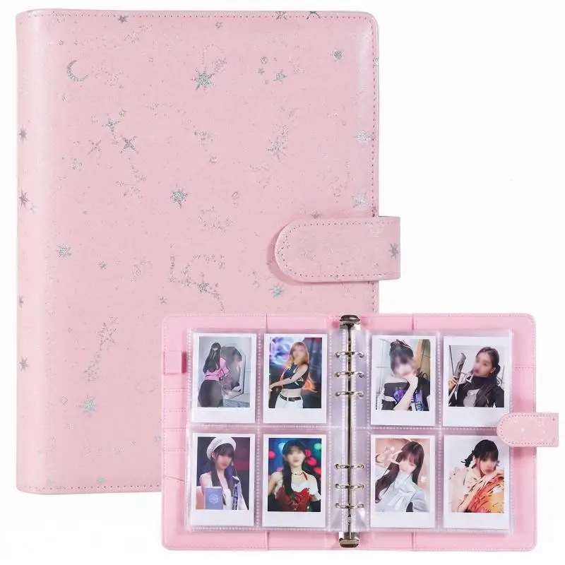 Kpop Fotokarten-Sammelmappe 6-Ring A5 Fotoalbum mit 25 Packungen 4-Taschen-Kartenblättern PU-Leder Kartenalbum zur Kartenorganisation