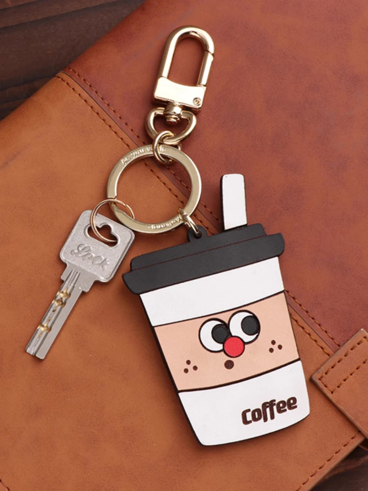 Chaveiro de café pingente para senhoras mulheres saco latte charme artesanal saco de pele de carneiro charme para sacos carro decorar acessórios presentes