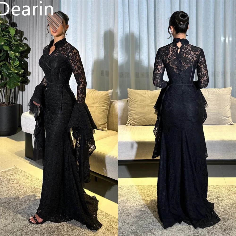 

Customized Formal Dress Dearin High Collar Mermaid Floor Length Skirts Layered Lace Flouncing Bespoke Occasion Dresses Prom Even