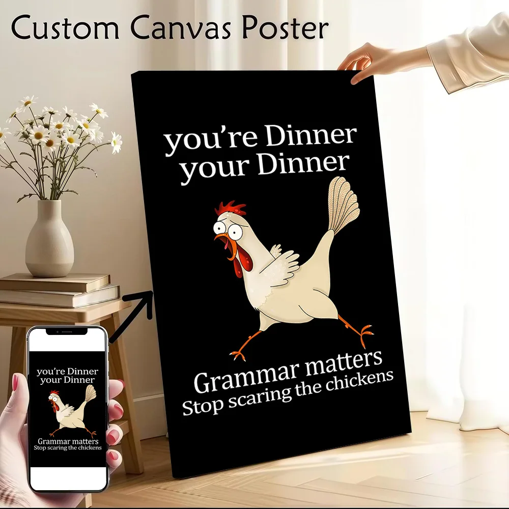 Funny Chicken Grammar Joke Canvas Wall Arts Poster Customizable Pictures Printing for Room Decor Luxury Decoration Art of Murals