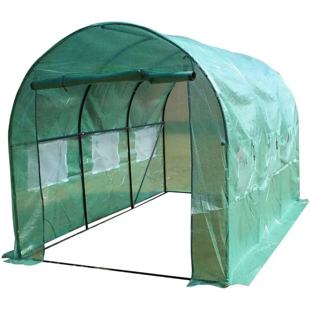 Large Outdoor Walk-in Greenhouse Tunnel with Roll-Up Windows and Zippered Door (12'x7'x7')