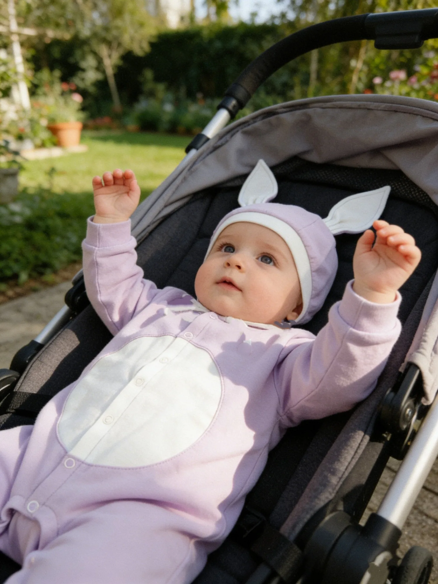 Newborn Baby Bunny Onesie Set - Purple Cotton Onesie Hat for Baby Photoshoot