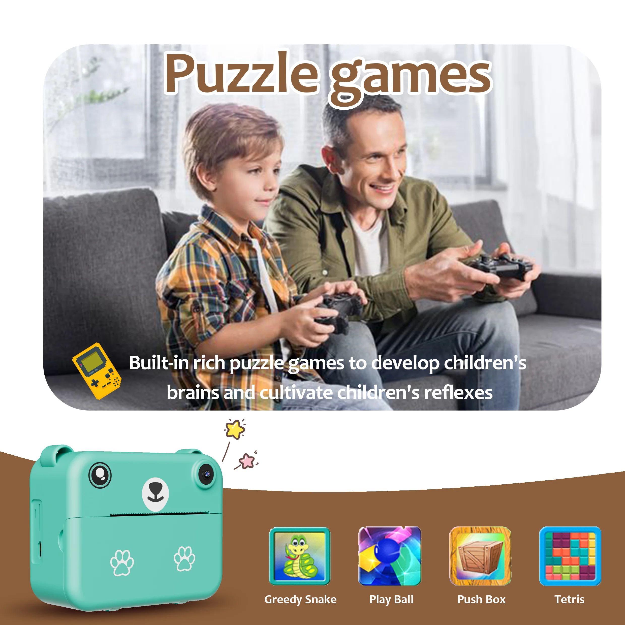 กล้องพิมพ์เด็กทันที พร้อมกระดาษเทอร์มอล 3 ม้วน | การชาร์จ USB | เลนส์คู่ |   แบตเตอรี่ลิเธียม 1500 mAh ของขวัญวันหยุดและวันเกิด