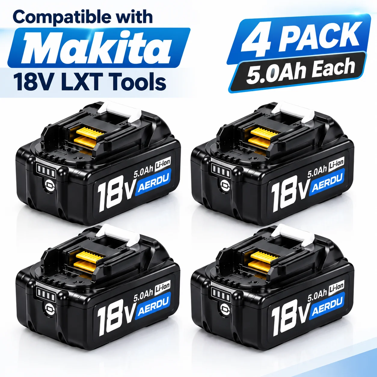 5.0Ah 18V LXT Battery for Makita Tools, Li-Ion Replacement Pack BL1850 BL1840 BL1860 with USB-C PD65W