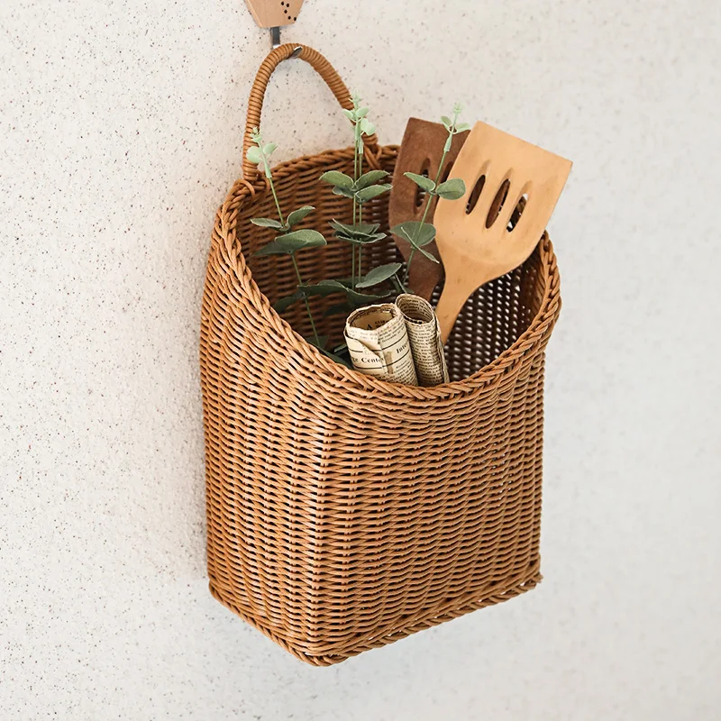 

Plastic Rattan Wall Hanging Flower Basket, Large Handmade Storage Baskets, Kitchen Organizer