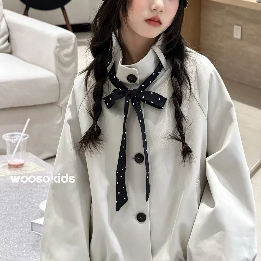 Girls Trench Coat Spring Fall Fashion New Kids Stand Collar Jacket Big Children Korean Style Outerwear Children Windbreaker