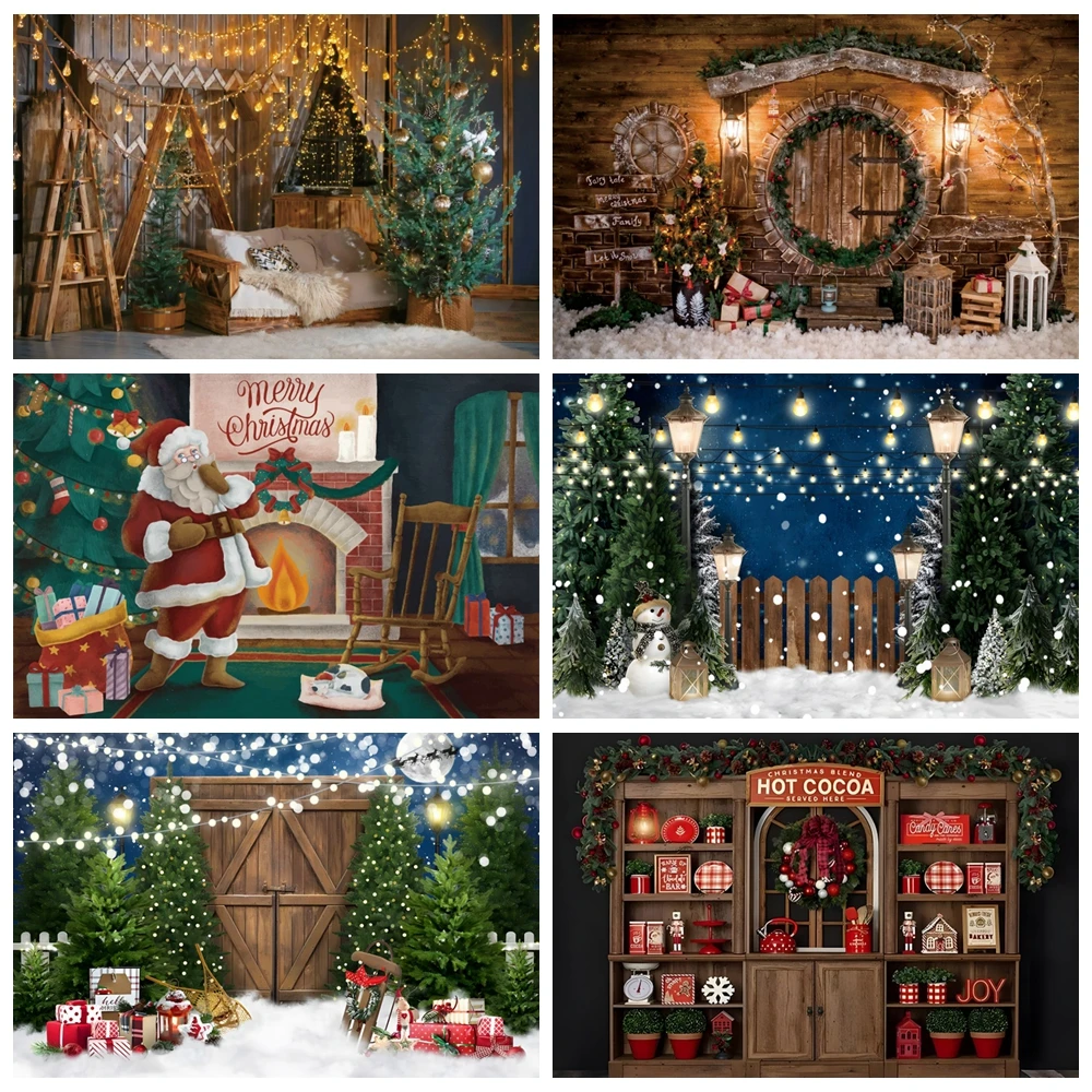 

Christmas Backdrops Winter Fireplace Trees Indoor Baby Portrait Party Decor Photography Photocall Background Kids Photo Studio